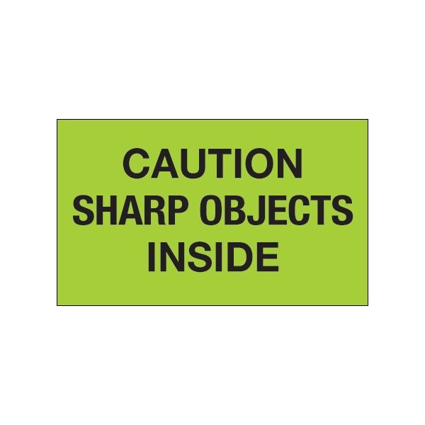 Bsc Preferred 3 x 5'' - ''Caution Sharp Objects Inside'' Fluorescent Green Labels BUY00023992 - main